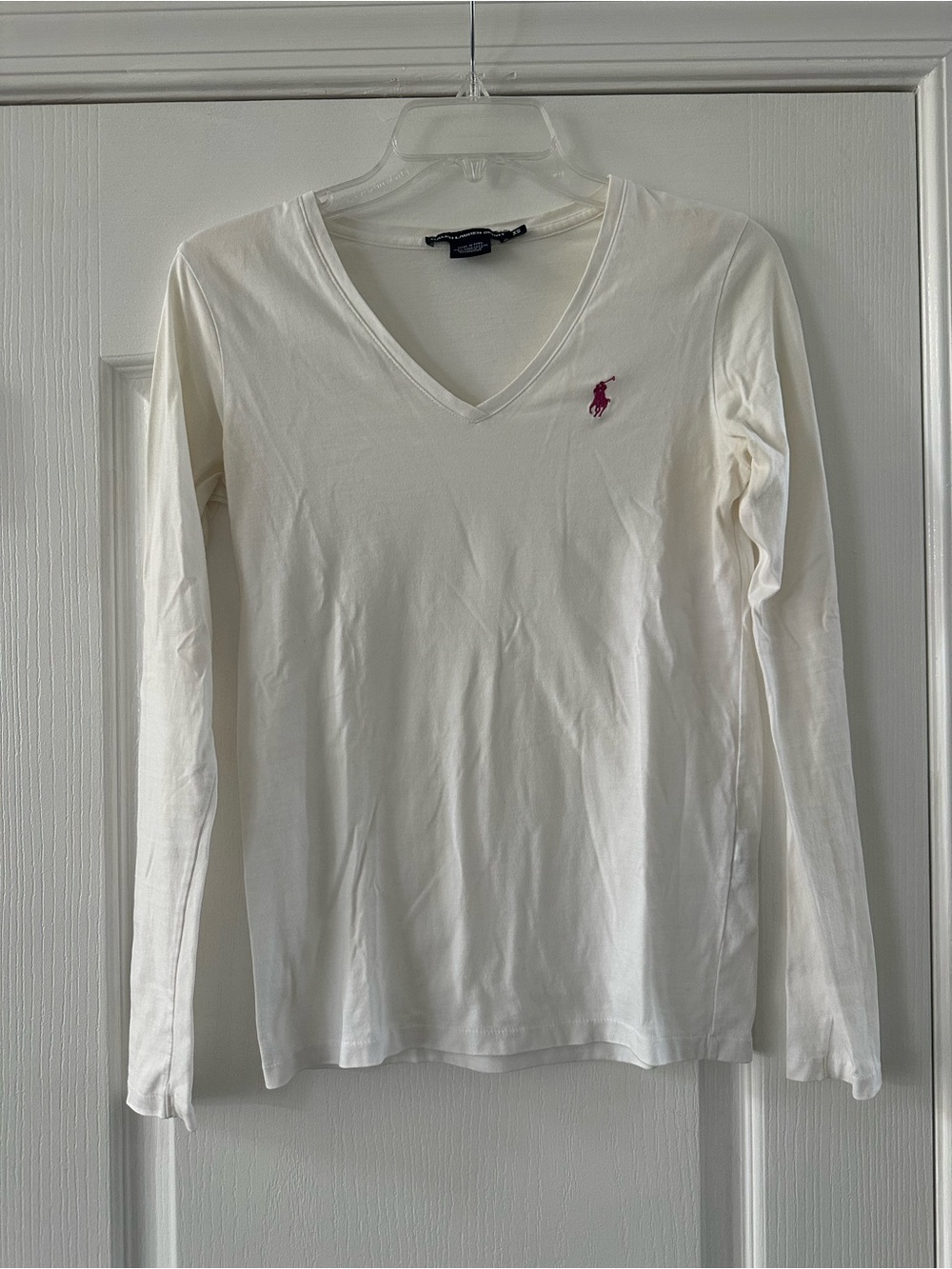 Ralph Lauren White V-Neck Long Sleeve Polo Tee